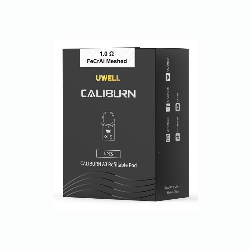 Uwell Caliburn A3 Kartuş 1.0Ω FeCrAl Meshed Pod 4 Adet Siyah Kutu