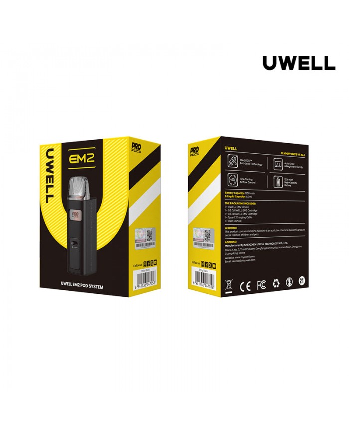 Uwell EM2 Pod Sistem Siyah Elektronik Sigara Kutusu Ambalajı